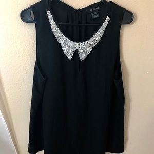 Nikimoto Black Glitter Collared Blouse
